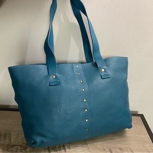 PRAGUE Teal BLUE LEATHER Studded SHOULDER Bag TOTE Bag